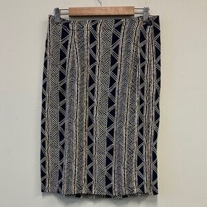 Elegant Navy and Cream Tribal Patterned Wrap Skirt